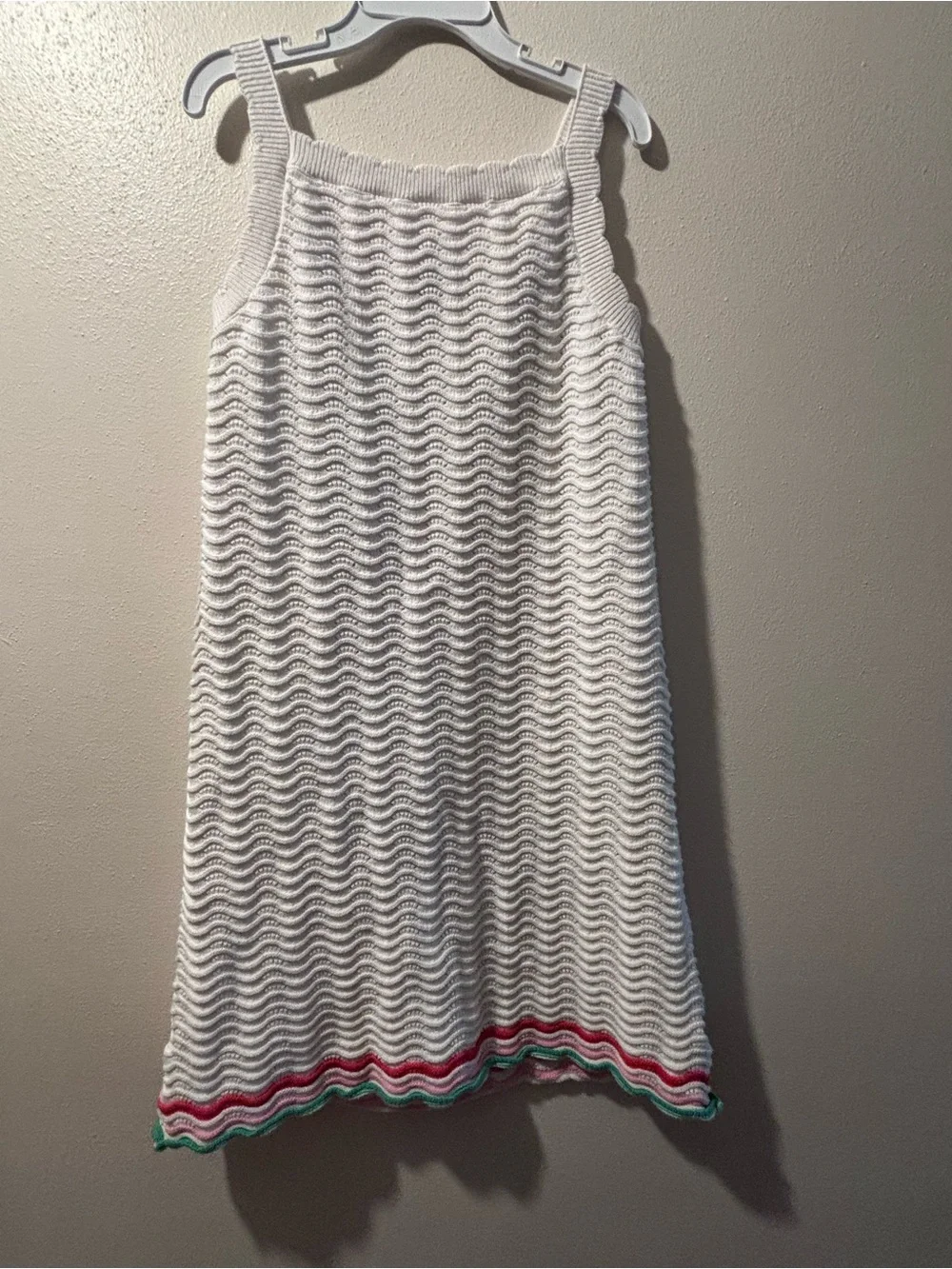 Old Navy Girls Cream Textured Knit Dress Colorful Hem Trim Size M 8